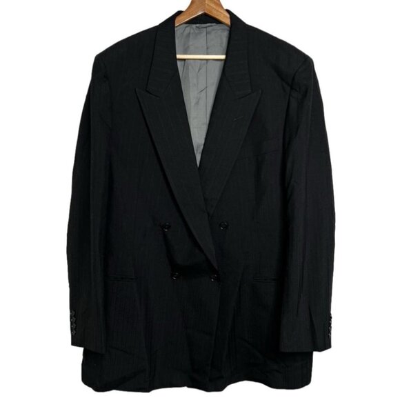 Oleg Cassini Mens Size 46L Black Double Breasted Blazer Sport Coat Suit Jacket - Picture 1 of 10